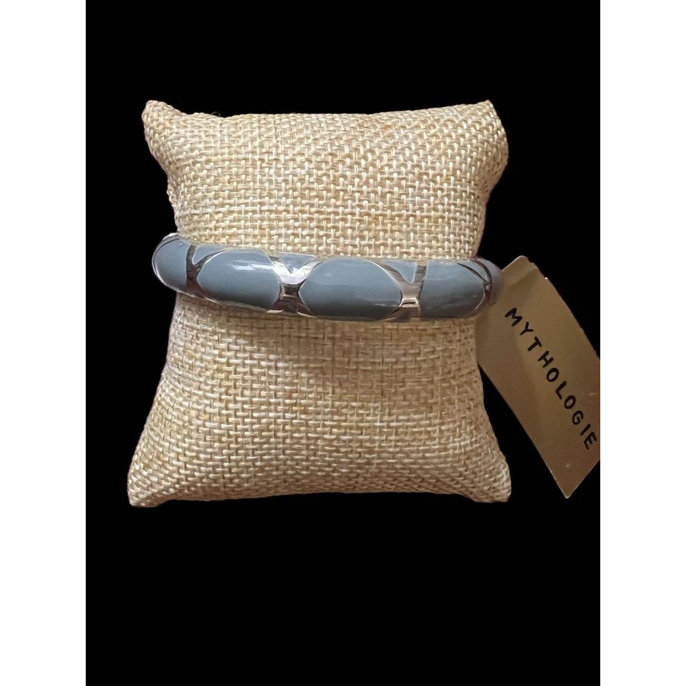 Mythologie Clamper bangle bracelet Gray Silver tone 7"  NWT